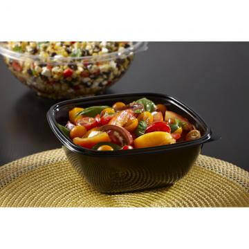 Sabert - 48 Oz Black Medium Square Catering Bowl, 300/Cs - 4403241