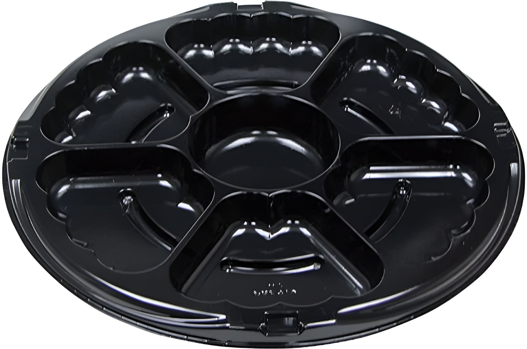 Pactiv Evergreen - 12" Black Round 7-Compartment Catering Tray, 50/Cs - 9912K