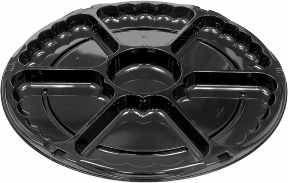 Pactiv Evergreen - 18 Black Round 7-CompartmentCatering Tray, 50/Cs - 9918K
