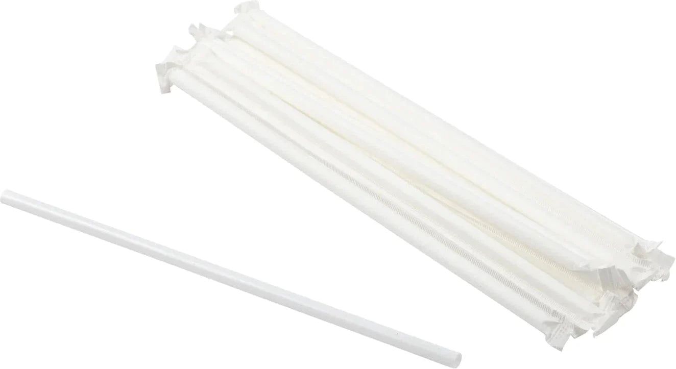 Hy-Stix - 8" Paper Wrapped White Milk Shake Straw, 6/500/Pk - STR-MS-8WT-PW