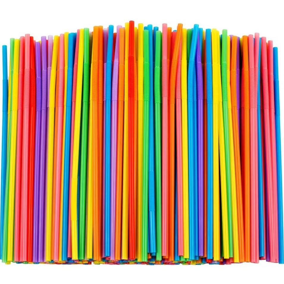TiSA - Imperial 8" Flexible Straws Multi Color 200/bx, 36bx/cs, #8FU36200WS, #5959, Unwrapped Striped Multi Coloured - 475198