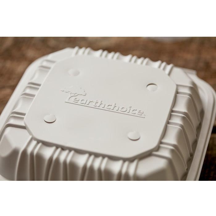 Pactiv Evergreen - 8.5 x 8.6 x 3.1" White, Vented 3-Compartment MFPP Hinged Lid Container, 146/cs - YCNW0853