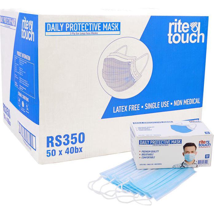 RiteTouch - 3-ply Blue Ear Loop Face Mask, 50/bx - 350