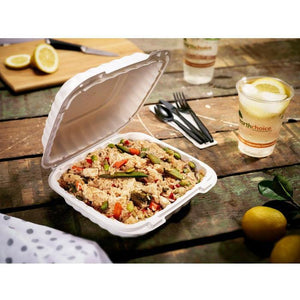 Pactiv Evergreen - 9 x 9 x 3" White, MFPP Hinged Lid Container, 120/cs - YCN809010000