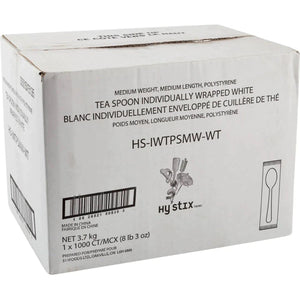 Hy-Stix - White Individually Wrapped Teaspoon, 1000/Cs - HS-IWTPSMW-WT