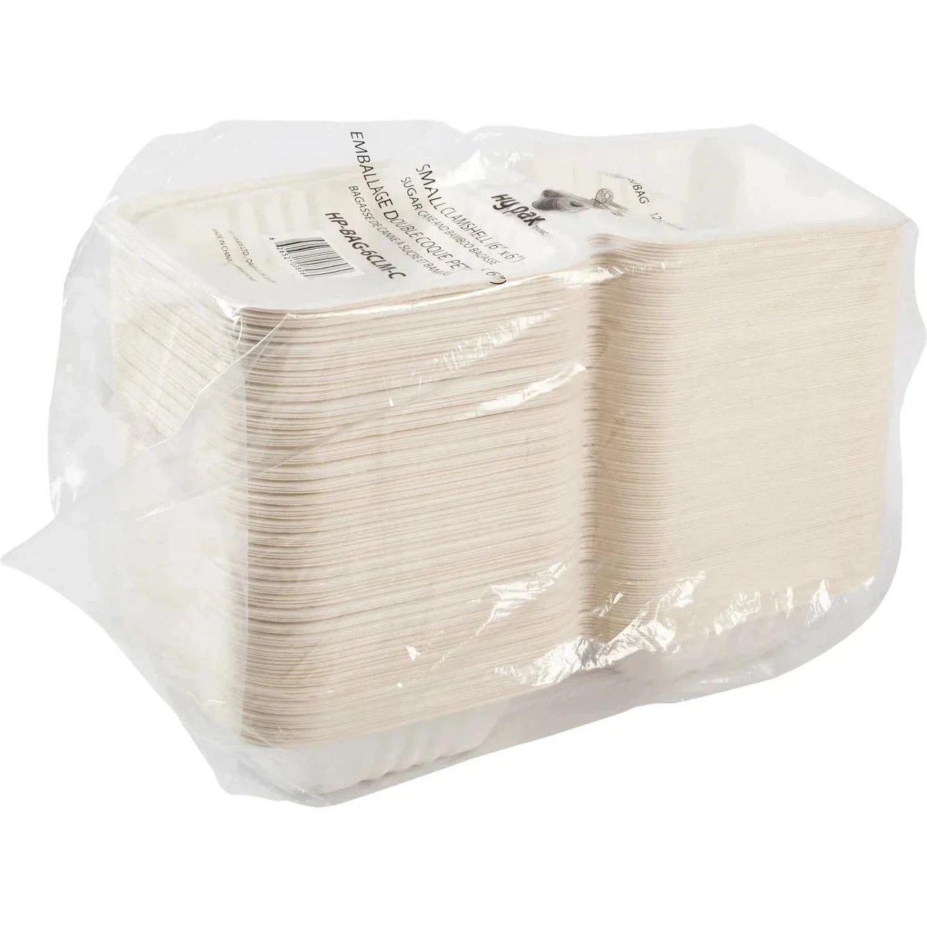 Hy-Pax - 6" X 6" Bagasse Hinged Container,4/125/Pk - HP-BAG-6CLM-C