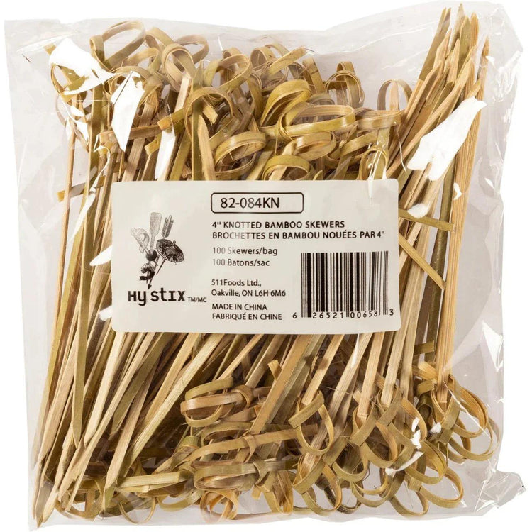 Hy-Stix - 4" Bamboo Knotted Skewer, 1000/Cs - 82-084KN-RP
