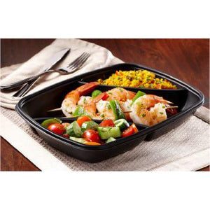 Sabert - 35 Oz Black Three-Compartment Medium Rectangle Container, 150/Cs - 71335B150N