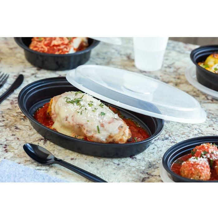 Pactiv Evergreen - VERSAtainer Oval 8 Oz Black Base with Clear Dome Microwavable Takeout Container And Lid Combo, 150/Cs - OC08B