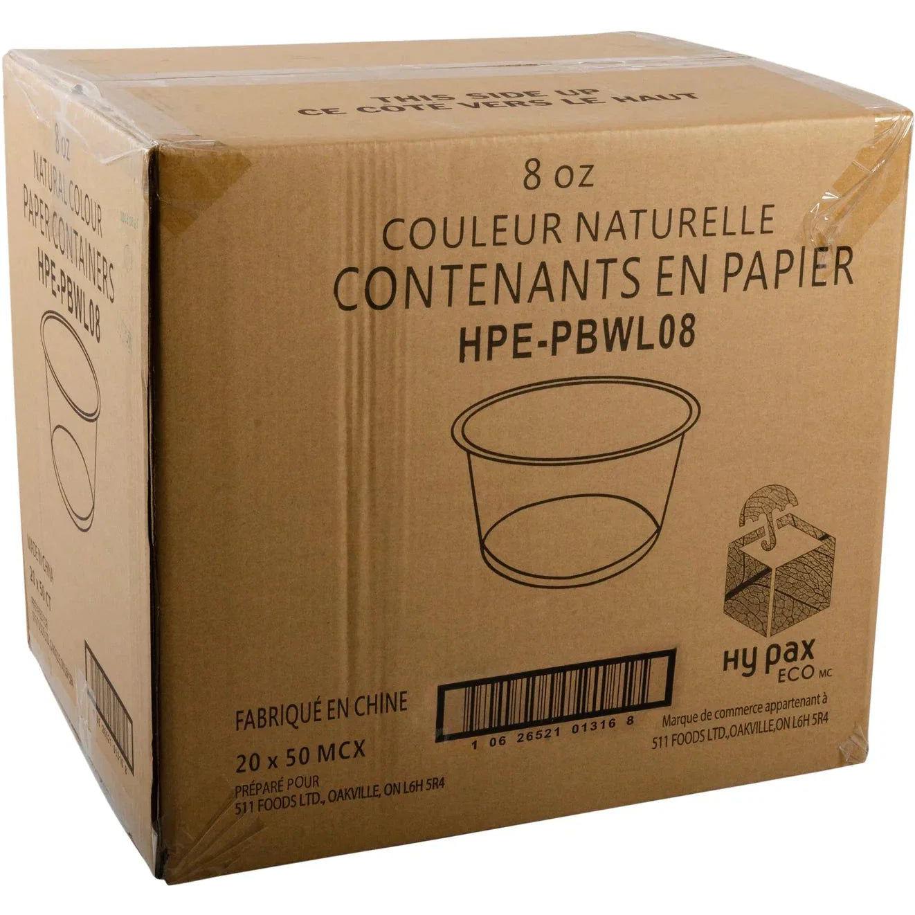 Hy-Pax - 8 Oz Paper Kraft Container, 20/50/Pk - HPE-PBWL08