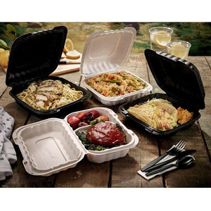 Pactiv Evergreen - 6 x 6 x 3" White, MFPP Hinged Lid Container, 400/cs - YCN806000000