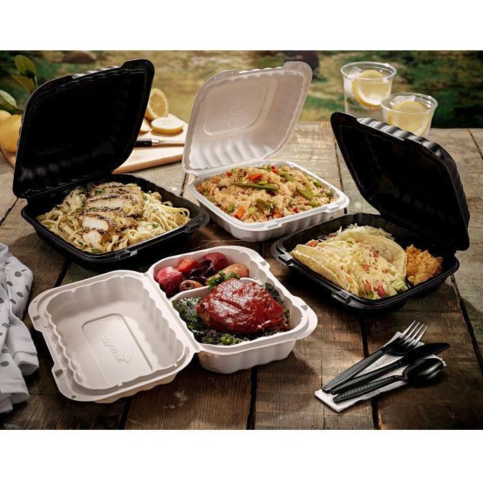 Pactiv Evergreen - 6 x 6 x 3" White, MFPP Hinged Lid Container, 400/cs - YCN806000000