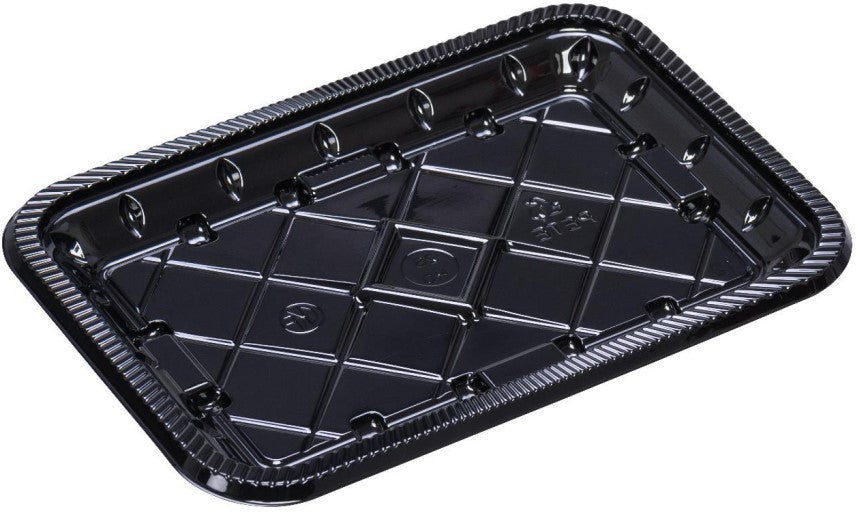 CKF Inc. - 6.0 x 8.4 x 1.1", #2S Black Ridged RPET Plastic Meat Tray, 500/Cs - 86565