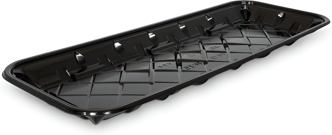 CKF Inc. - 14.4 x 5.5 x 0.9", #7S Black RPET Plastic Meat Tray, 200/Cs - 86520