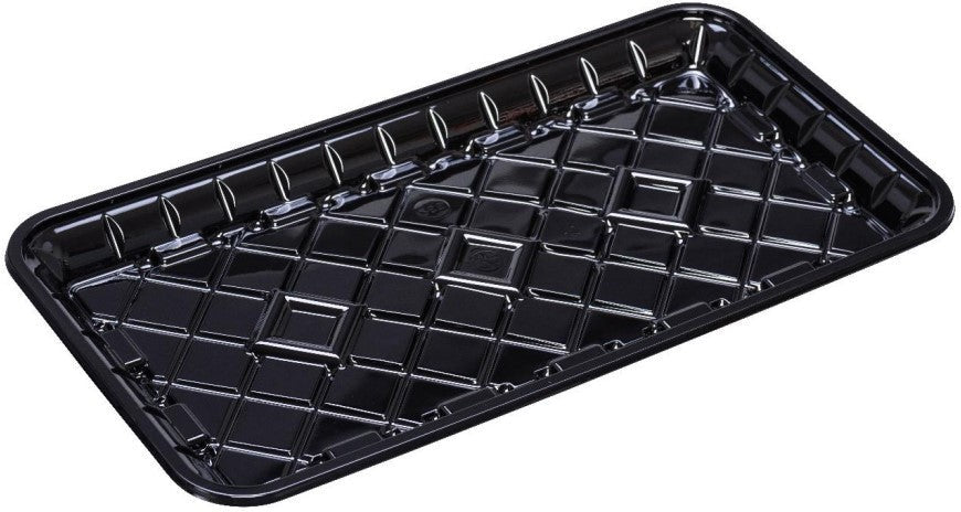 CKF Inc. - 14.89 x 8.07 x 1.02", 25S Black RPET Plastic Meat Trays, 300/Cs - 86611