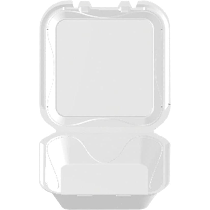 Darnel - 8.4" x 8.4" x 2.8" White Foam Vented Hinged Container, 200/Cs - DU4051101V