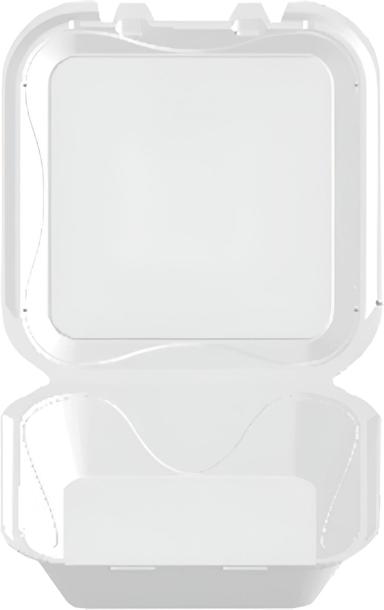 Darnel - 9.18" x 9.18" x 3" White Foam Vented Large Hinged Container, 200/Cs - DU4061101