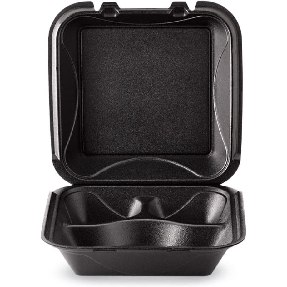 Darnel - 9.18" x 9.18" x 3" Black Large Foam 3 Compartment Hinged Container, 200/Cs - DU4063199