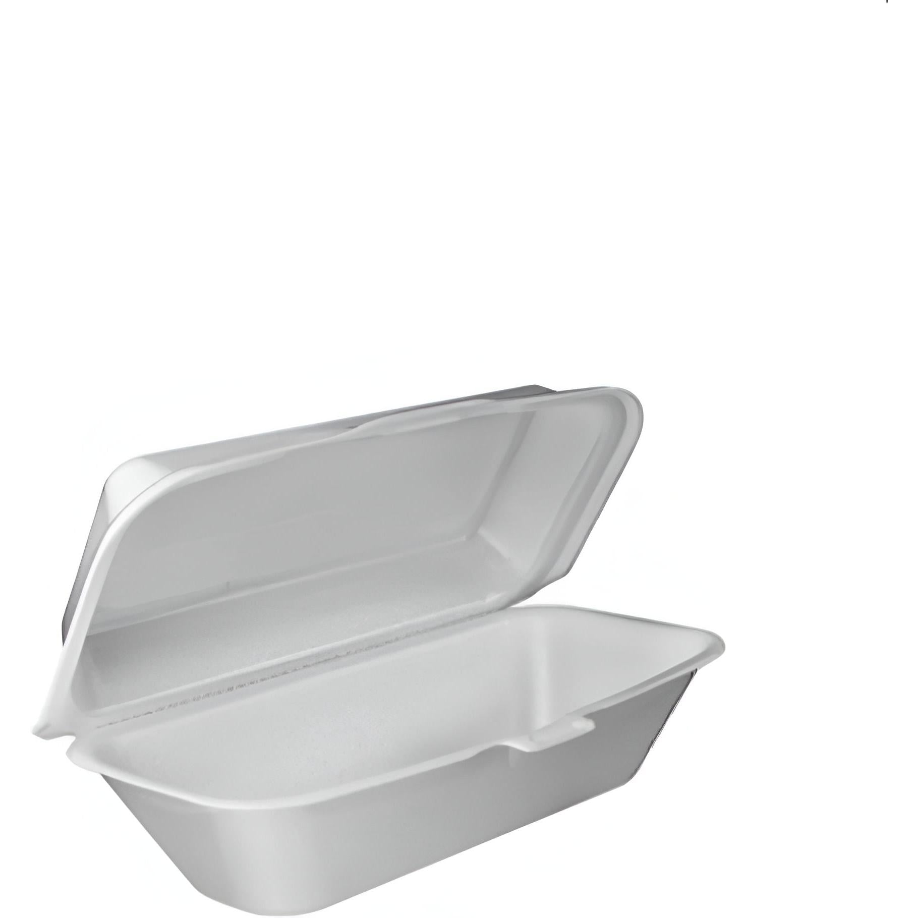 Darnel - 5.125" x 10.25" x 3.25" White Foam F-1 Hoagie Hinged Container, 500/Cs - DU404101 (Special Order Item)