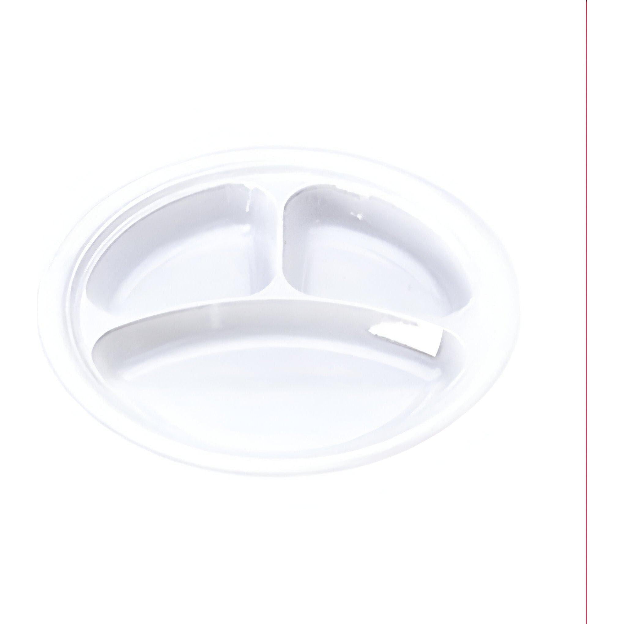 Darnel - 9" White 3 Compartment Plastic Plates, 500/cs - D592301DC1