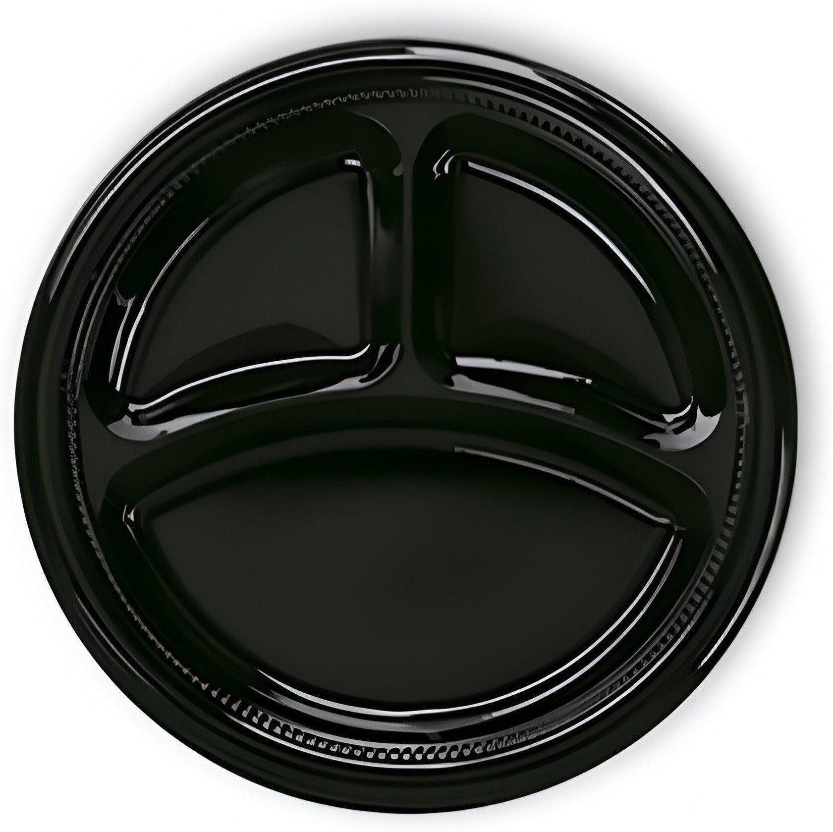 Darnel - 9" Black 3 Compartment Plastic Plates, 500/Cs - D592399DC1