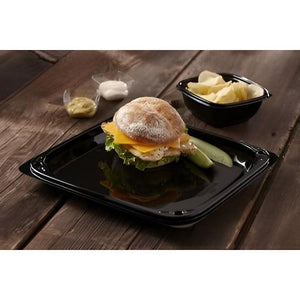 Sabert - 16" UltraStack Black Square Platter with Clear High Dome Lid Combo, 25 Per Case - C9616