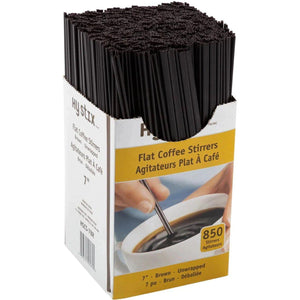 Hy-Stix - 7" Plastic Brown Flat Coffee Stirrer, 850/Box - HSCS-7BR