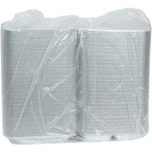 Pactiv Evergreen - 9 x 9 x 3" White 3-Compartment MFPP Hinged Lid Container, 120/cs - YCN809030000