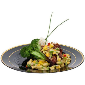 Fineline Settings - 10" Black/Gold Plastic Plate - 510-BKG