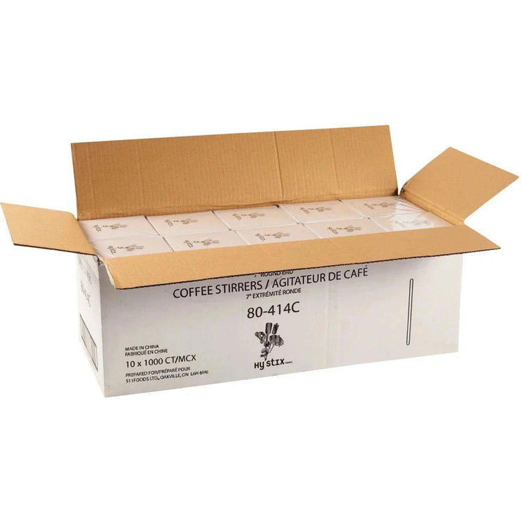Hy-Stix - 7" Wooden Round End Coffee Stirrers , 1000/Box - 80-414C