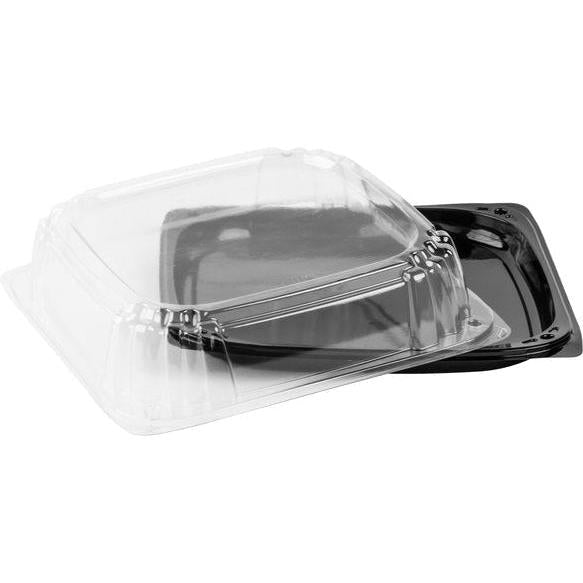 Sabert - 12" UltraStack Black Square Platter with Clear High Dome Lid Combo, 25 Per Case - C9612