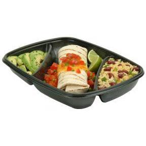 Sabert - 35 Oz Black Three-Compartment Medium Rectangle Container, 150/Cs - 71335B150N