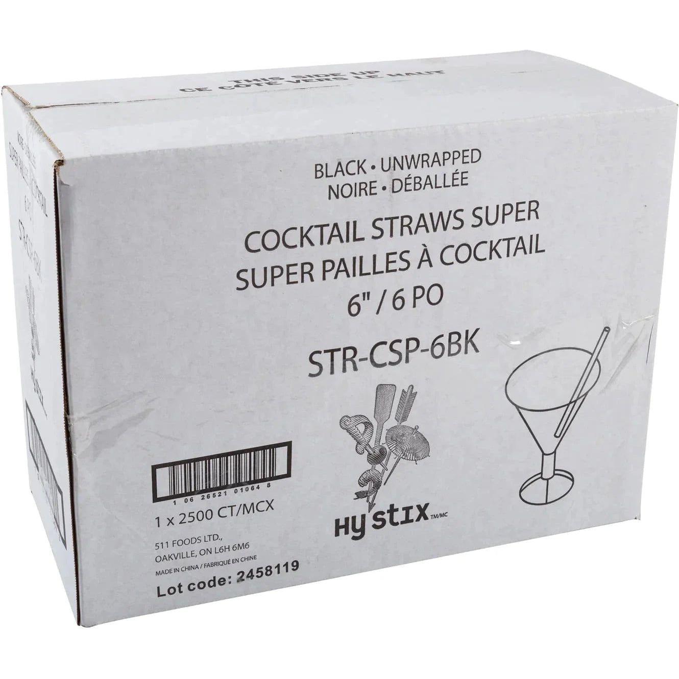 Hy-Stix - 6" Black Milk Shake Super Straw , 1/2500/Pk - STR-CSP-6BK