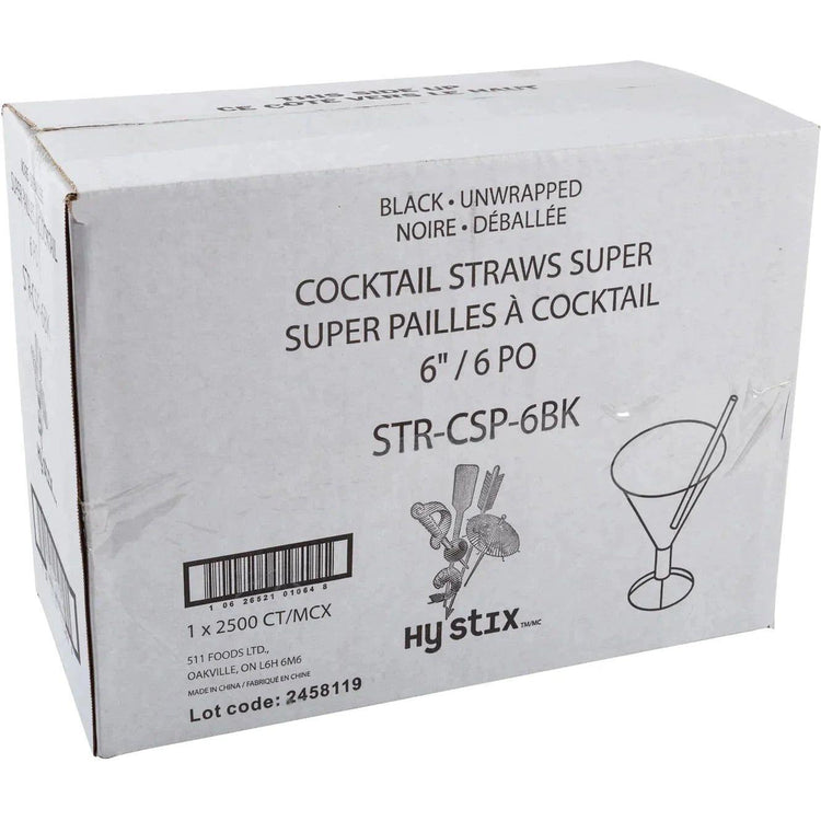 Hy-Stix - 6" Black Milk Shake Super Straw , 1/2500/Pk - STR-CSP-6BK