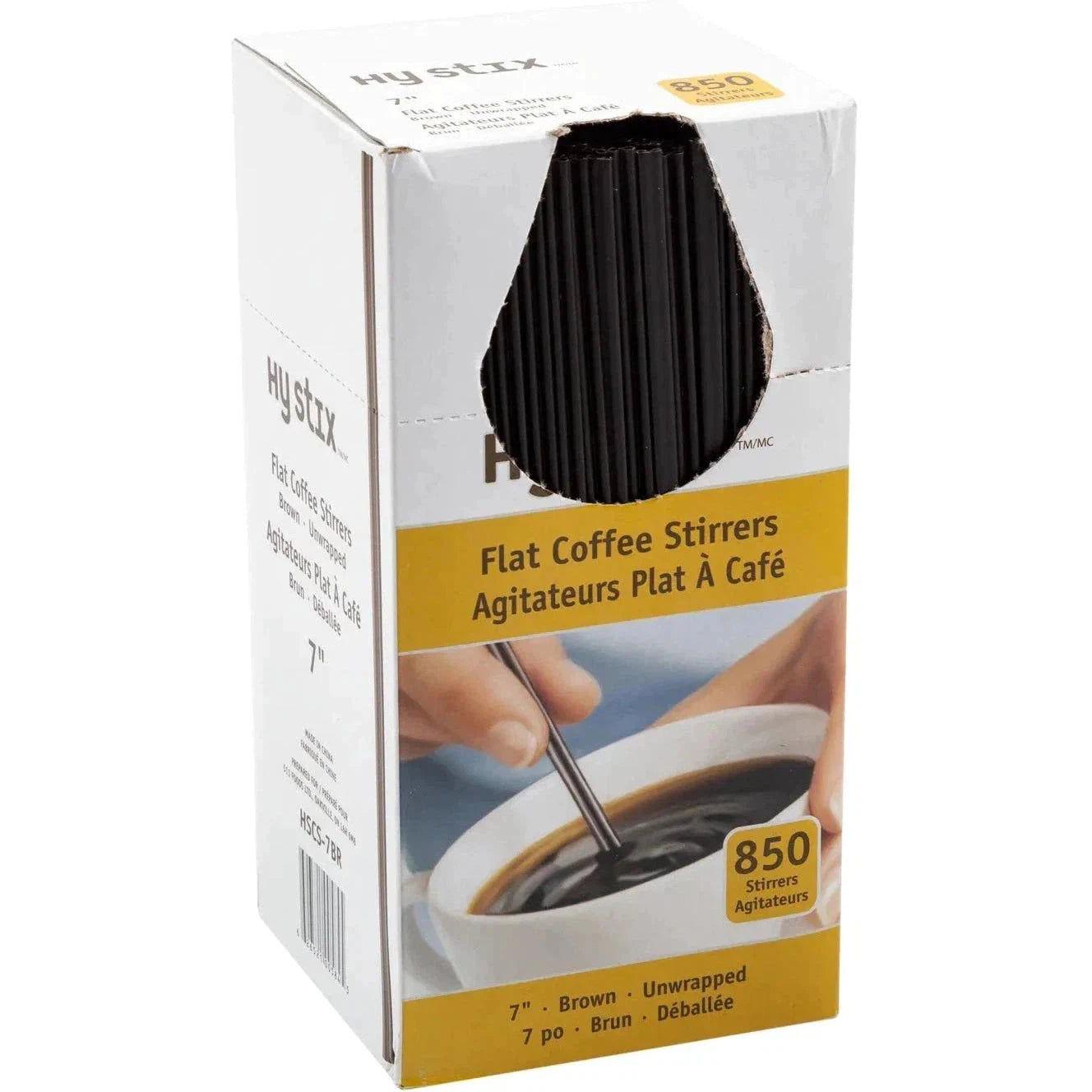 Hy-Stix - 7" Plastic Brown Flat Coffee Stirrer, 850/Box - HSCS-7BR