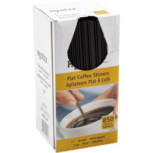 Hy-Stix - 7" Plastic Brown Flat Coffee Stirrer, 850/Box - HSCS-7BR