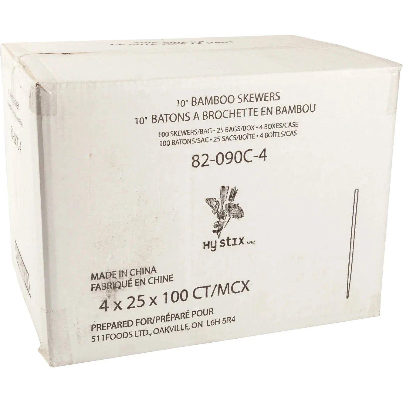 Hy-Stix - 10" Bamboo Skewers, 100x25x4/Pk - 82-090C-4