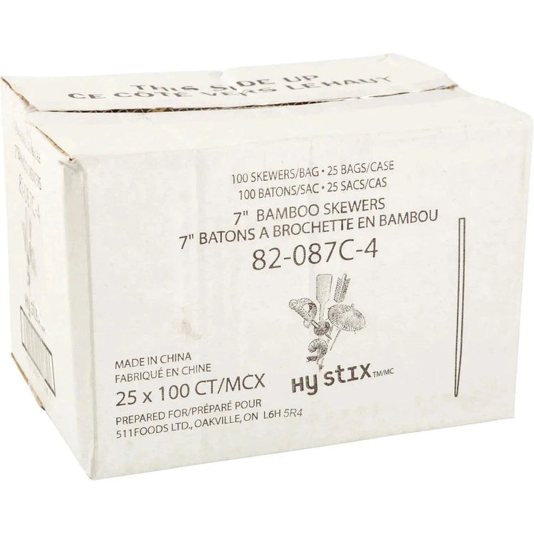 Hy-Stix - 7" Bamboo Skewer, 100x25x4/Cs - 82-087C-4