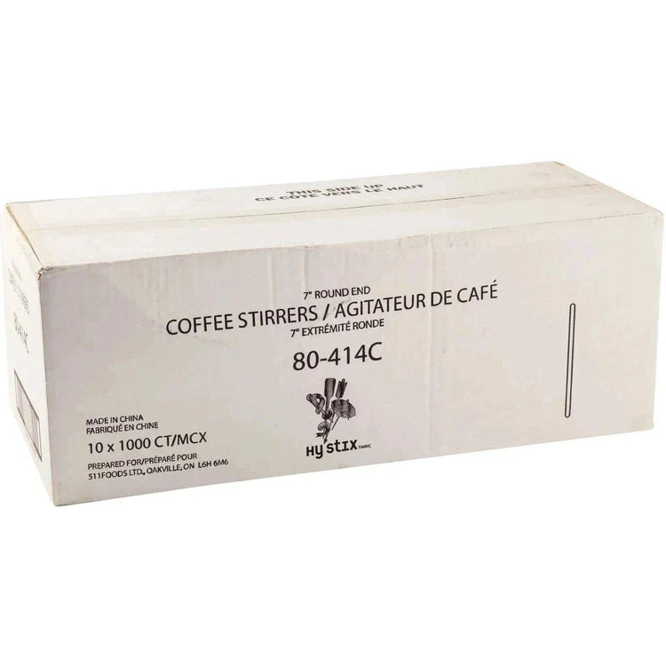 Hy-Stix - 7" Wooden Round End Coffee Stirrers , 1000/Box - 80-414C