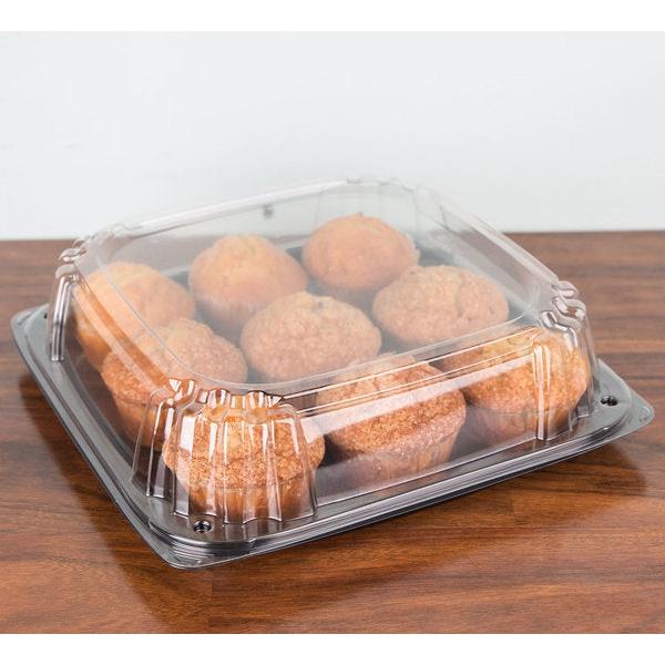 Sabert - 12" UltraStack Black Square Platter with Clear High Dome Lid Combo, 25 Per Case - C9612