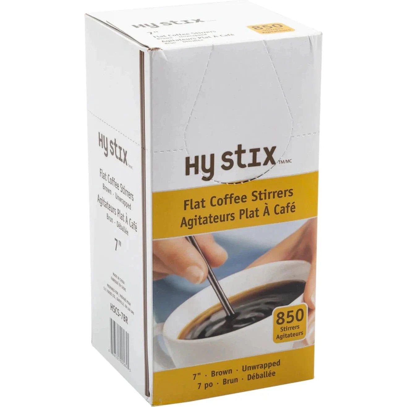 Hy-Stix - 7" Plastic Brown Flat Coffee Stirrer, 850/Box - HSCS-7BR