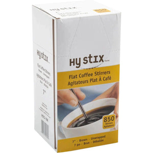 Hy-Stix - 7" Plastic Brown Flat Coffee Stirrer, 850/Box - HSCS-7BR