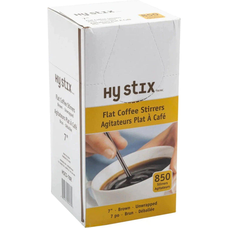 Hy-Stix - 7" Plastic Brown Flat Coffee Stirrer, 850/Box - HSCS-7BR