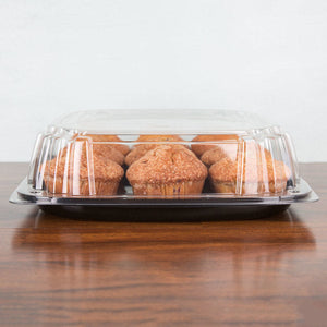 Sabert - 12" UltraStack Black Square Platter with Clear High Dome Lid Combo, 25 Per Case - C9612