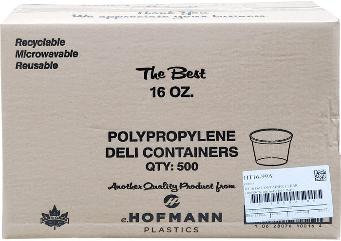 E. Hofmann Plastics - 16 Oz PP Clear Deli Containers, 500/Cs - HT16.99A