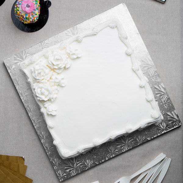 Enjay Converters - 14" x 14.25" Square Silver Cake Board, 24/cs - 1414SS24