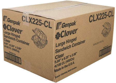 Genpak - 5.84" x 6.25" x 2.88" Clover Large Sandwich Clear Plastic Hinged Container,400/Cs - CLX225-CL