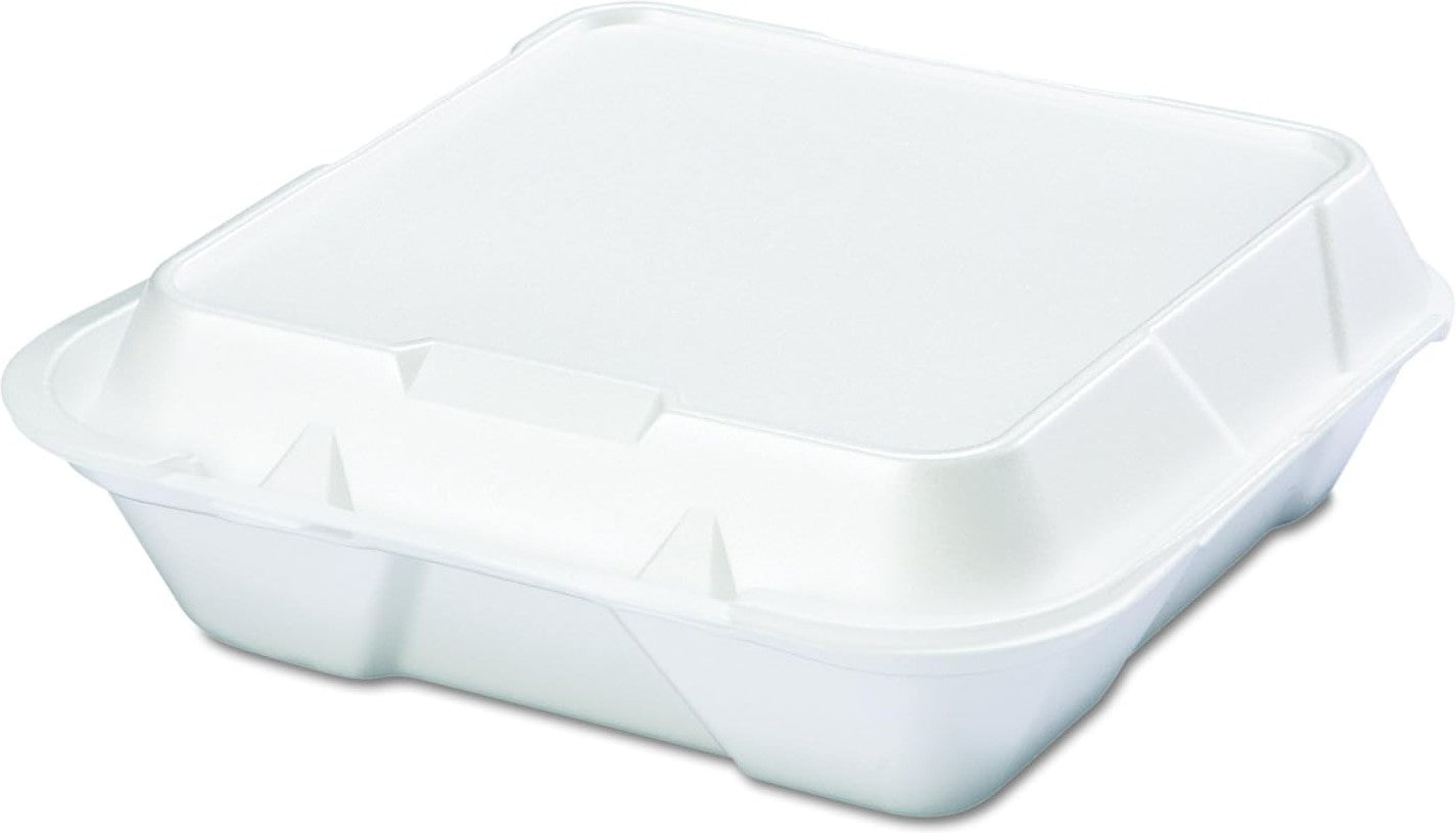 Genpak - 9.25" x 9.25" x 3" White Large Dinner Foam Hinged Container, 200/Cs - SN200