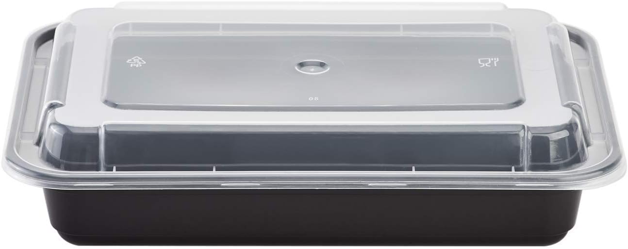 28 Oz Rectangular Microwavable Combo Container with Black Base and Clear PP Lids, 150/Cs - BB8366HP