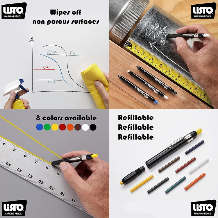 Listo - Black Marking Pencil Refills Writes on Any Surface, 72 Per Box - 162BBK